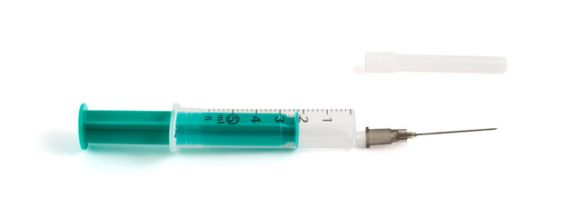 One-off medical syringe with needle isolated