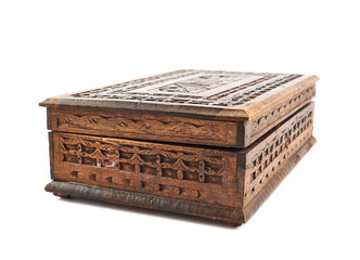 Wooden carved casket isolated