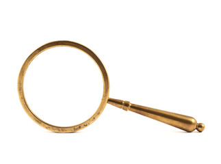 Old metal magnifying glass isolated