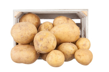 potatoes in a wooden crate