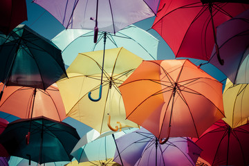 Background colorful umbrella street decoration.