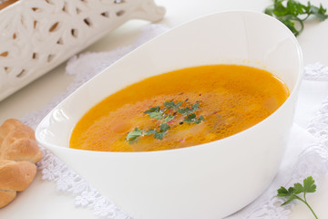 Chicken soup with meatballs.