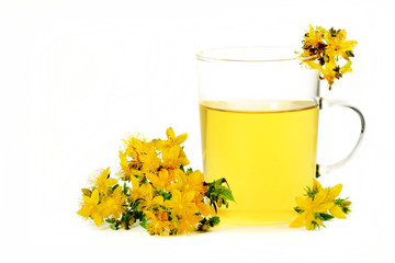 Johanniskraut-Tee, Saint John's wort tea, copy space