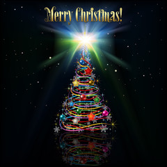 abstract greeting with Christmas tree and stars