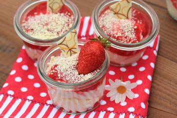 dessert mit erdbeersoße