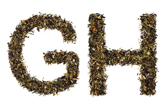 Fototapeta The alphabet from green tea with herbs