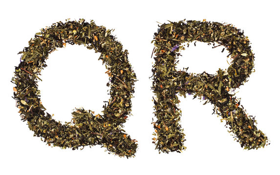 Fototapeta The alphabet from green tea with herbs