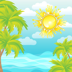Fototapeta na wymiar Summer background sea sun palms