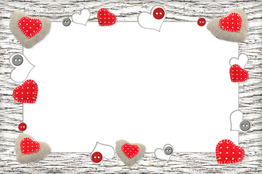 wooden frame with red hearts