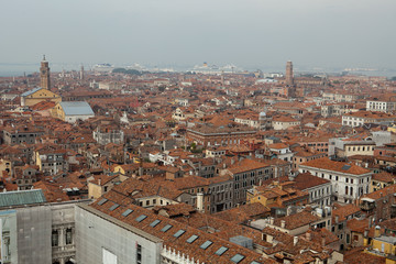 Fototapeta na wymiar Aerial view of Venice city from the top of the bell towe