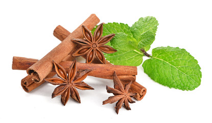 Sticks of cinnamon with mint and anise
