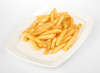 Potatoes fries in the plate isolated on white