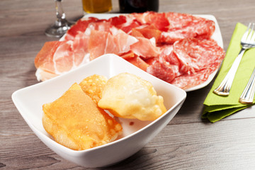 pancakes with ham and meat products