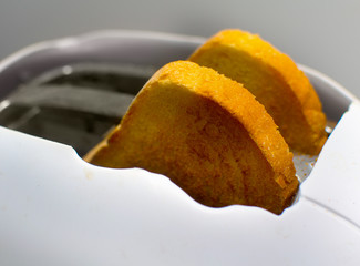 Sliced bread in a toaster