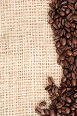 Coffee grains on sizal