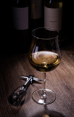 wine glass and bottles