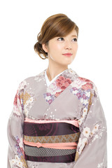 Beautiful japanese kimono woman isolated on white background