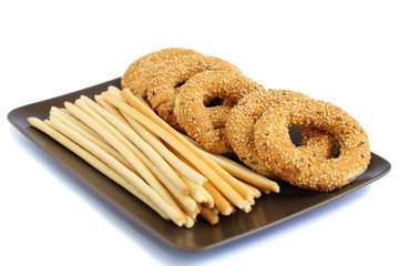 Round rusks and bread sticks