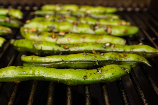 Fava beans grilling or roasting