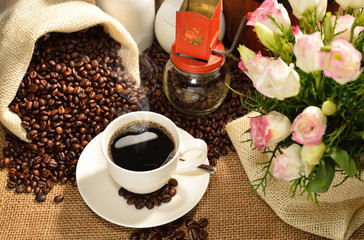 coffee cup and coffee beans