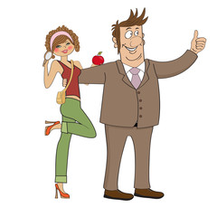 Mature man with his teenage daughter, isolated on white backgrou