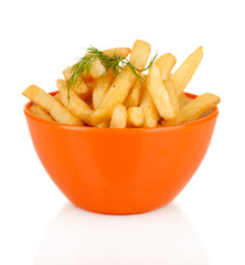 French fries in bowl isolated on white