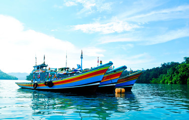 Naklejka na ściany i meble Fisherman boats near Sempu island