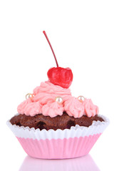 Delicious beautiful cupcake isolated on white
