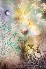 Rolgordijnen Grunge background with ship and hot air balloon © Rosario Rizzo