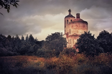 Naklejka premium Russian destroyed church in Pskov region