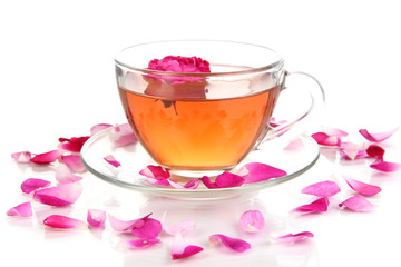 Rose tea isolated on white
