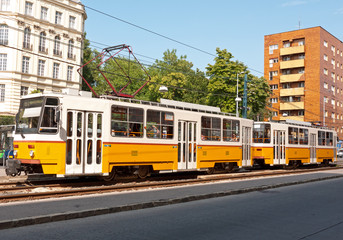 Fototapeta na wymiar Yellow tram in Budapest, Hungary