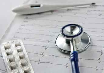 stethoscope on the cardiogram