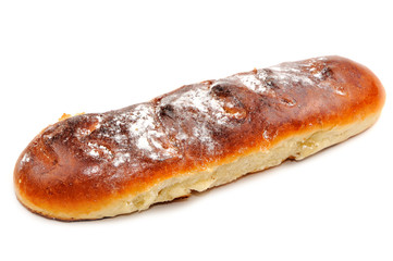 Sweet Bun Sprinkled with Powdered Sugar Isolated on White