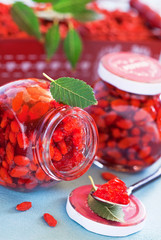 Goji berry jam with vanilla, selective focus