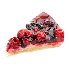 Piece of Berry Jelly Cake Isolated on White Background