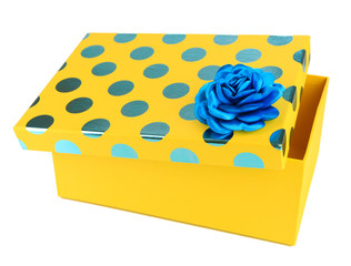 Yellow box for gifts isolated on white