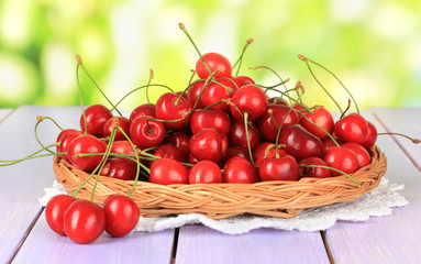 Cherry berries in wicker basket