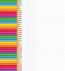 Sheet of notebook paned with colored pencils. - obrazy, fototapety, plakaty