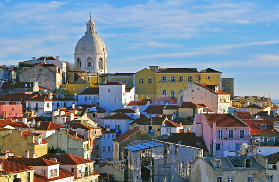 Lisbon cityscape on sunset