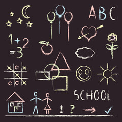 Fototapeta na wymiar Chalkboard with various symbols