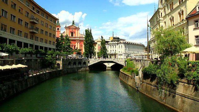 Ljubljana, capitol of Slovenia, Europe. River Ljubljanica.