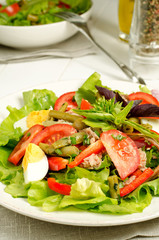 Salad  with tomatoes, green beans, tuna, eggs and anchovies