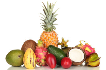 Composition of exotic fruits isolated on white