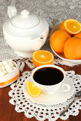 Beautiful white dinner service with oranges