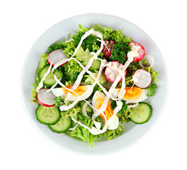 Fresh mixed salad with eggs, salad leaves and other vegetables,
