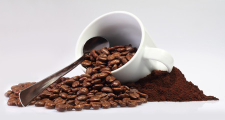 Coffee beans and cup