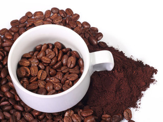 Coffee beans and cup