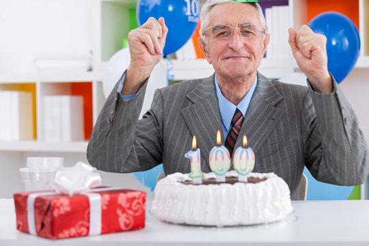 Happy Senior Man Celebrating Birthday