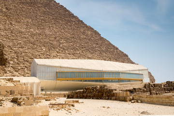 The pavillion with Khufu ship in Great pyramids complex in Giza